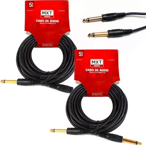 Kit 2 Cabo P10 P10 Mono Para Áudio 5m Metros Gold Mxt Parcelamento