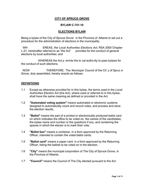 CITY OF SPRUCE GROVE BYLAW C 741