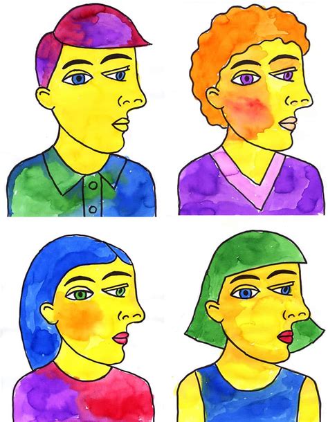 Easy How To Draw A Cubist Self Portrait Tutorial And Coloring Page