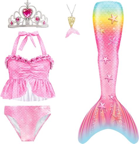 Amazon 5Pcs Girls Swimsuit Mermaid Tails For Swimming Princess Bikini Bathing Suit Set Can