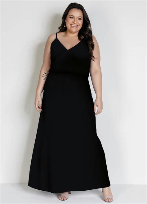 Vestido Longo Preto Com Alças Plus Size Marguerite