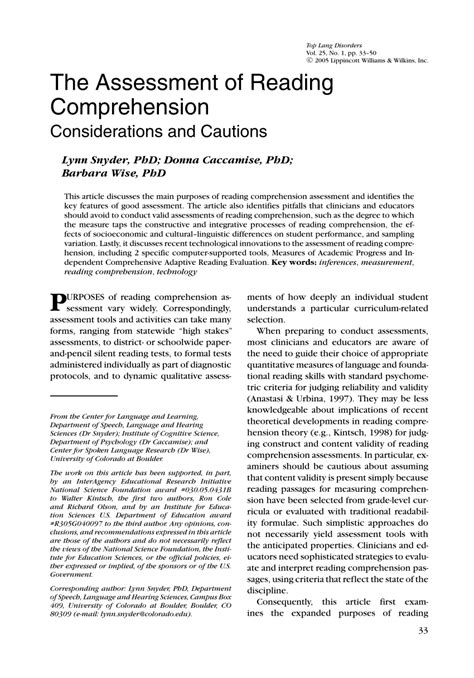 Pdf The Assessment Of Reading Comprehension