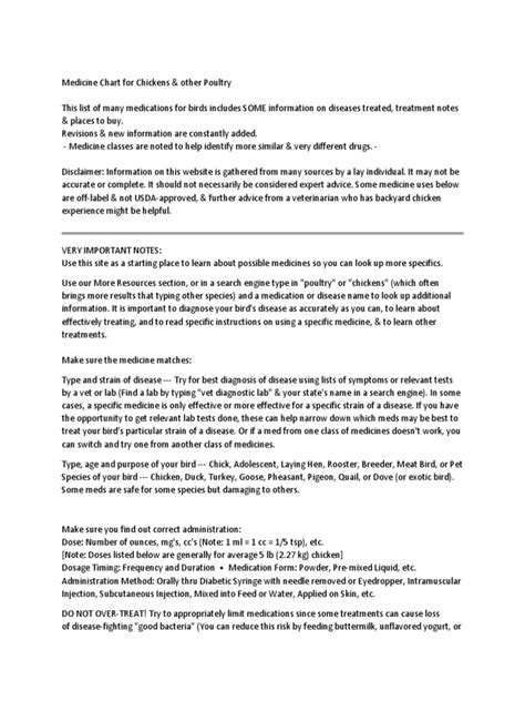 Medicine Chart For Chickens | PDF | Candidiasis | Medical Diagnosis