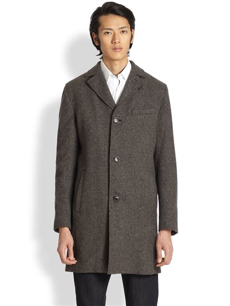 Cole Haan Italian Herringbone Overcoat In Brown For Men Light Brown