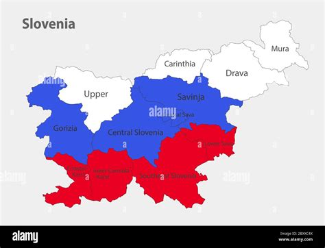 Mapa De Eslovenia En Los Colores De La Bandera Con Las Divisiones