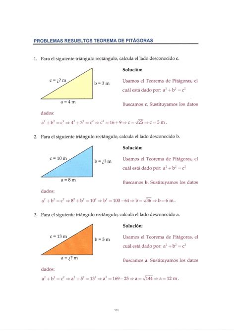 Teorema de Pitágoras Ejercicios resueltos