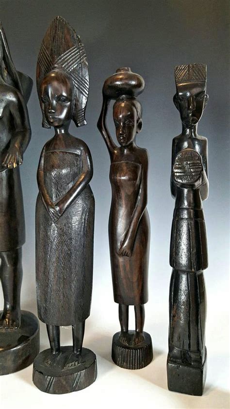 Set Of 9 Vintage African Carved Ebony Wood Figurines Sculptures BESMO