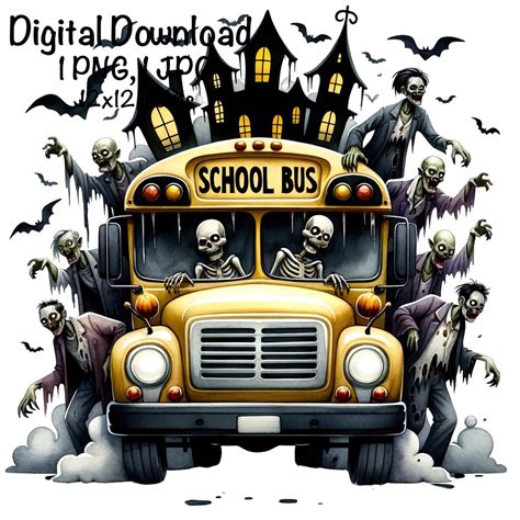 Halloween School Bus PNG Spooky School Bus Driver Vehicle Bus Clipart ...