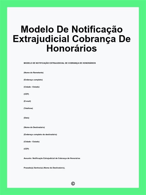 Modelo De Notificação Extrajudicial Cobrança De Honorários