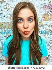 close woman funny face emotional portrait stock photo