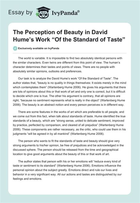 The Perception Of Beauty In David Hume S Work Of The Standard Of Taste