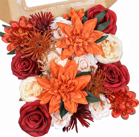 Amyhomie Orange Artificial Flowers Combo Silk Mix Peony