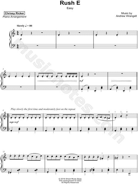 Chrissy Ricker Rush E Easy Sheet Music Piano Solo In A Minor