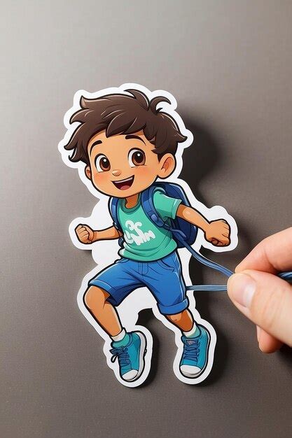 Adhesivo de personaje de dibujos animados con un niño saltando la