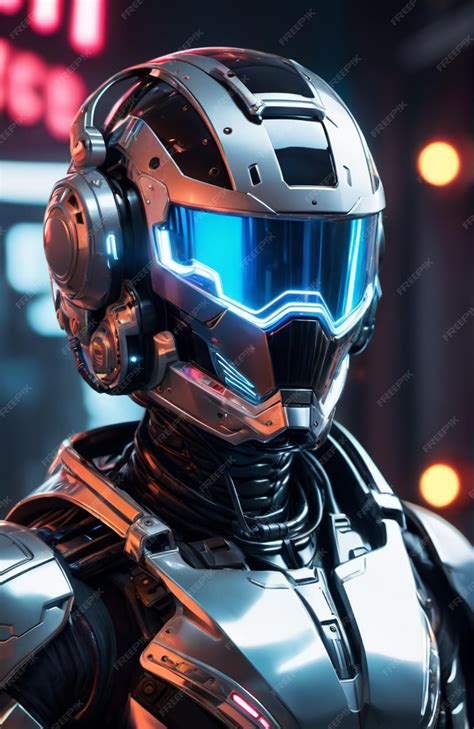 Premium Photo Futuristic Humanoid Wearing Bionic Armor With Neon Glowing Cyberpunk Style