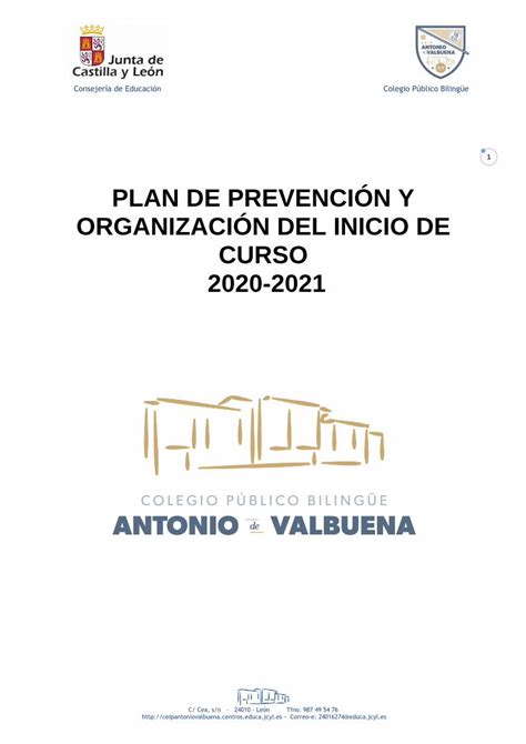 Pdf Plan De Prevenci N Y Organizaci N Del Inicio De Curso