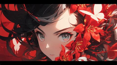 Premium Photo | An anime and flower in red