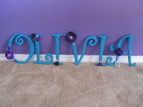 Peacock Colored Sparkly Yarn Wrapped Wood Letter With Purple Pink