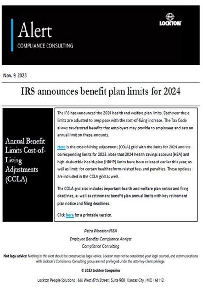 Irs Announces Benefit Plan Limits For Lockton