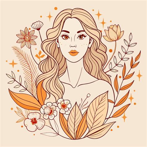 Un Dibujo De Una Mujer Con Flores Y Una Imagen De Una Mujer Vector