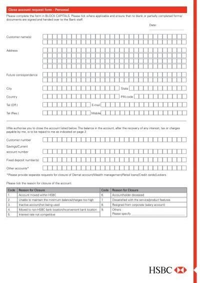 Close Account Request Form Personal Hsbc