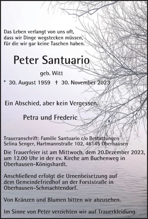 Traueranzeigen Von Peter Santuario Trauer In Nrw De