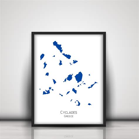 Map of the Cyclade Islands, Printable, Blue, Mykonos, Santorini, Paros