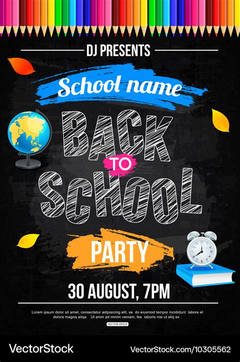 Back to school party poster template Royalty Free Vector