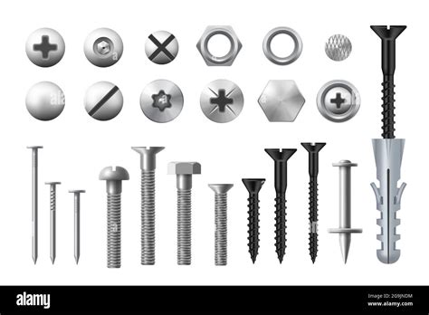 Metal Bolts Screws Nuts And Nails Realistic Vector Metal Fasteners