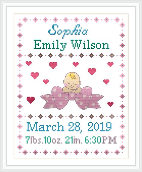 Baby Birth Announcement Cross Stitch Pattern Personalized Etsy