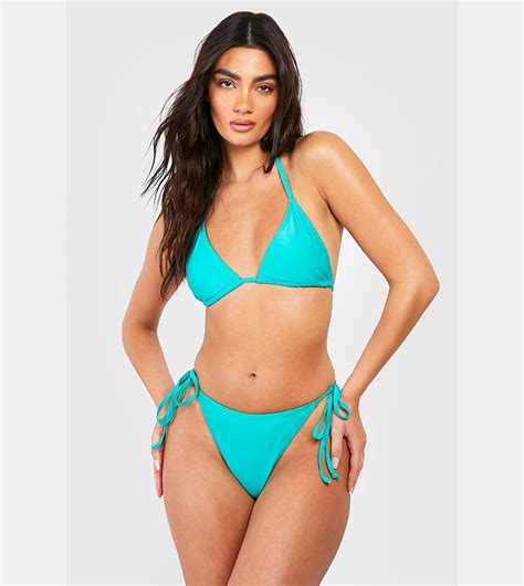 Buy Boohoo Triangle Tie Side Bikini Set In Aqua Thstreet Bahrain