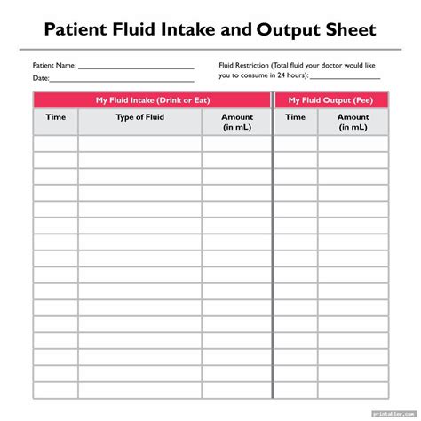 Free Printable Water Intake Chart