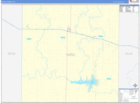 Trego County Ks Zip Code Wall Map Basic Style By Marketmaps Mapsales