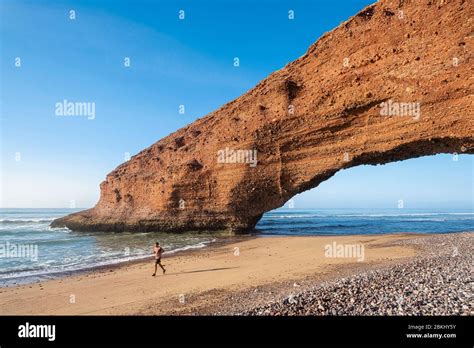 Morocco Guelmim Oued Noun Region Sidi Ifni Beach Natural Arch Stock