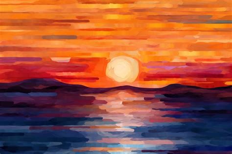 Premium AI Image | A painting of a sunset over the ocean