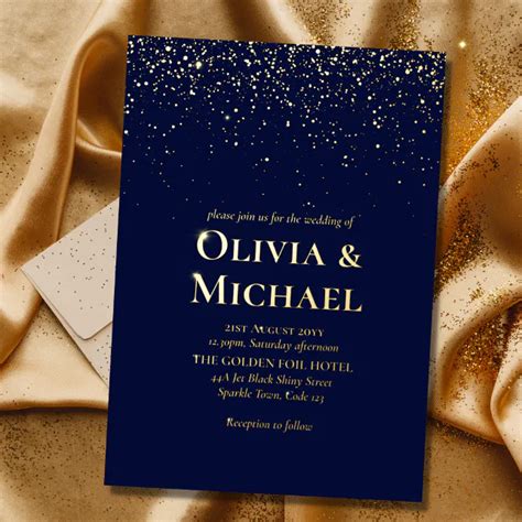 Elegant Navy Blue Gold Foil Wedding Foil Invitation | Zazzle