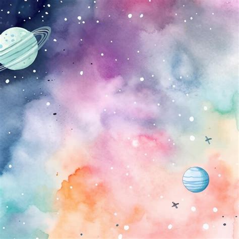 Premium Photo Watercolor Painting Of Planets And Stars With A Pink