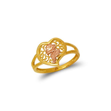 678 216 Ladies Heart Rose Filigree Ring Line Gold Inc