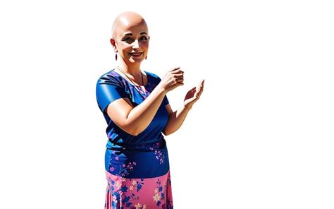 Premium Ai Image Pink October Bald Woman With A Pink Clothes Pointing