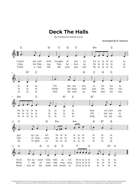 Deck The Halls Key Of C Major By Traditional Welsh Carol Easy Piano