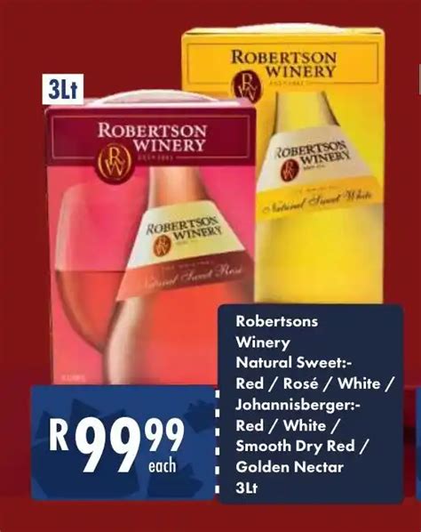 Robertsons Winery Natural Sweet Red Rosé White Johannisberger Red