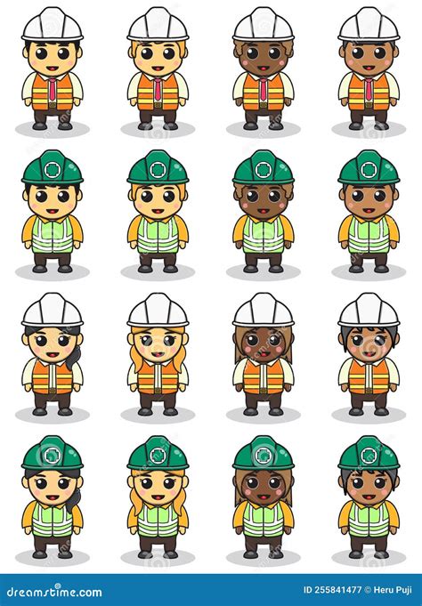 Builders Cute Cartoon Characters Set Stock Illustration | CartoonDealer ...