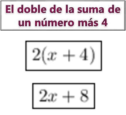 escribe en lenguaje algebraico el doble de la suma de un número más 4