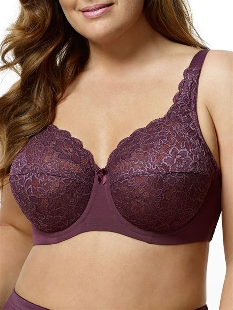 Women S Elila 2311 Full Coverage Stretch Lace Underwire Bra Plum 46e