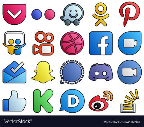 Filled Line Style Social Media Icon Set Signal Vector Image