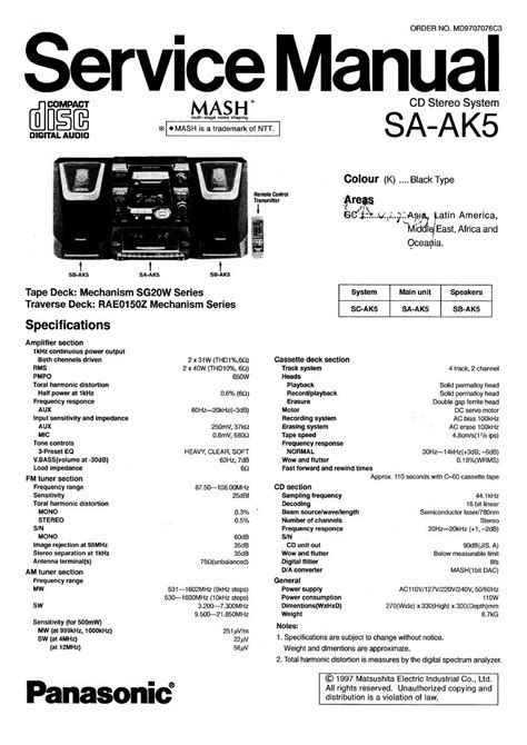 Download Panasonic Sa Ak 5 Service Manual Free