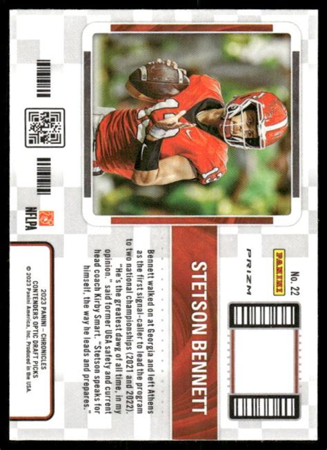 Stetson Bennett IV 2023 Panini Chronicles Draft Picks 22 Contenders