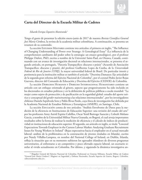 Pdf Carta Del Director De La Escuela Militar De Cadetes Tengo El