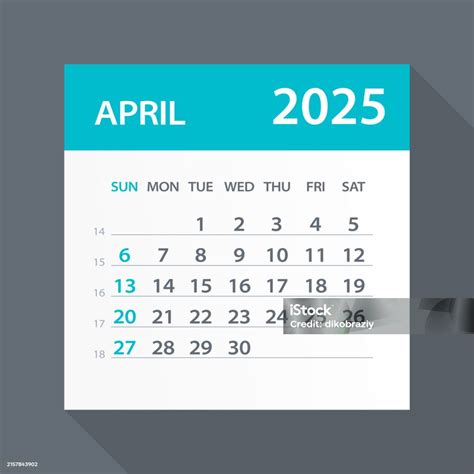 Ilustración De Abril 2025 Calendario Hoja Verde Ilustración Vectorial Y