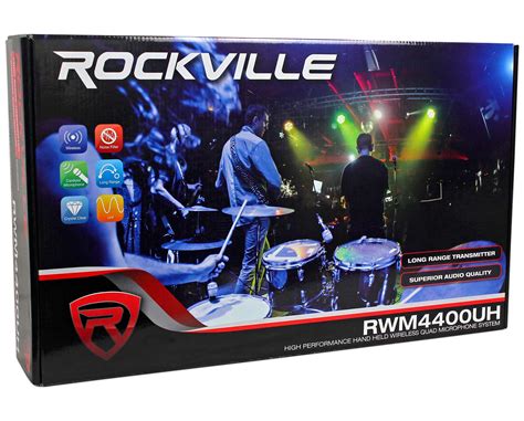 Rockville Rwm4400uh Quad Uhf 4 Wireless Handheld Microphone System W